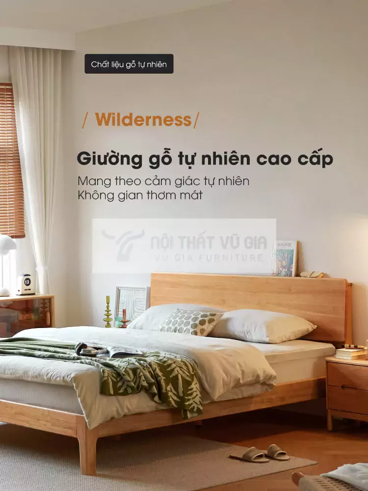 Giường gỗ tự nhiên thiết kế tối giản BR35