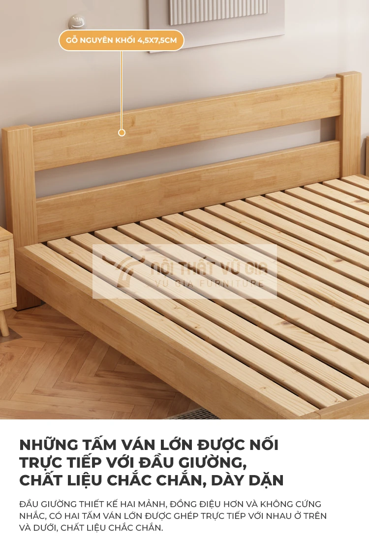 thiết kế chắc chắn, ổn định của Giường gỗ tự nhiên thiết kế tối giản BR4