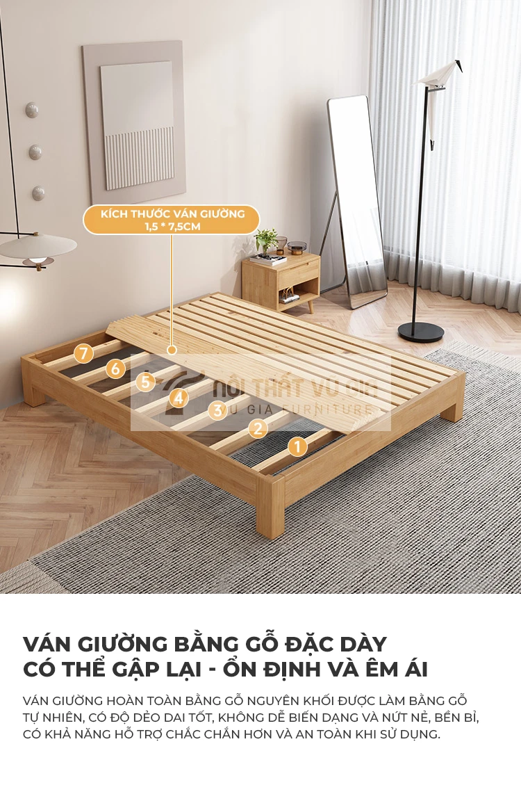 kết cấu giát giường của Giường gỗ tự nhiên thiết kế tối giản BR4