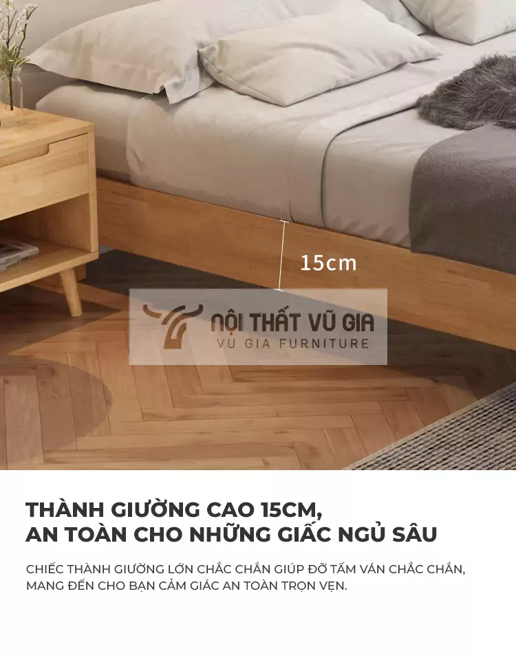 Giường gỗ tự nhiên thiết kế tối giản BR4 có kết cấu chắc chắn