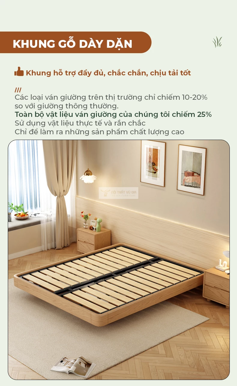 thiết kế khung gỗ dày dặn của Giường gỗ tự nhiên tích hợp ngăn lưu trữ cao cấp BR152