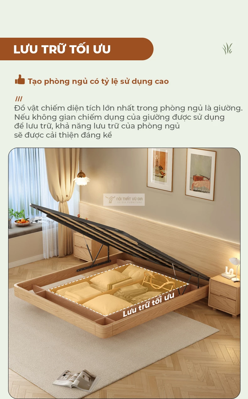 tùy chọn lưu trữ của Giường gỗ tự nhiên tích hợp ngăn lưu trữ cao cấp BR152