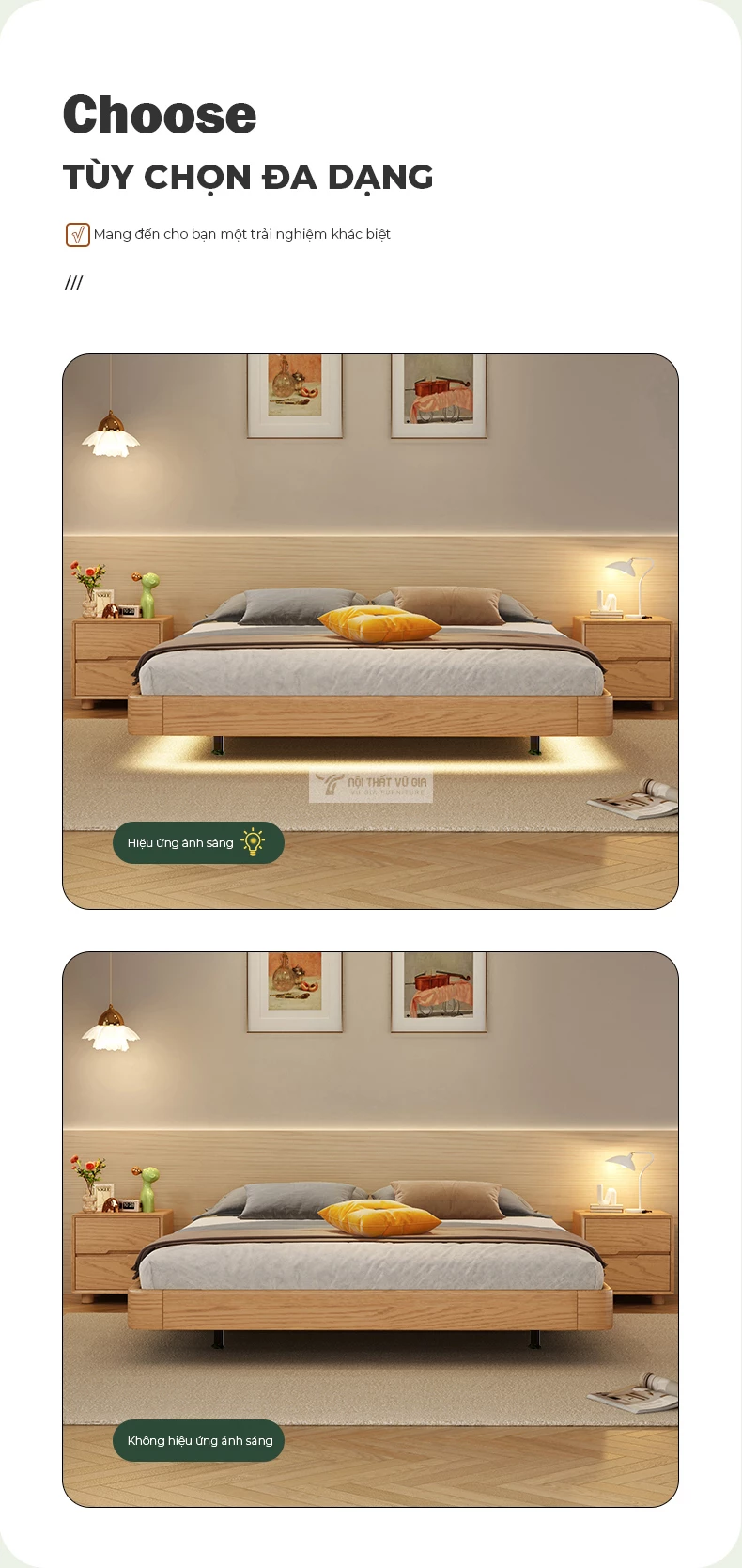 tùy chọn của Giường gỗ tự nhiên tích hợp ngăn lưu trữ cao cấp BR152