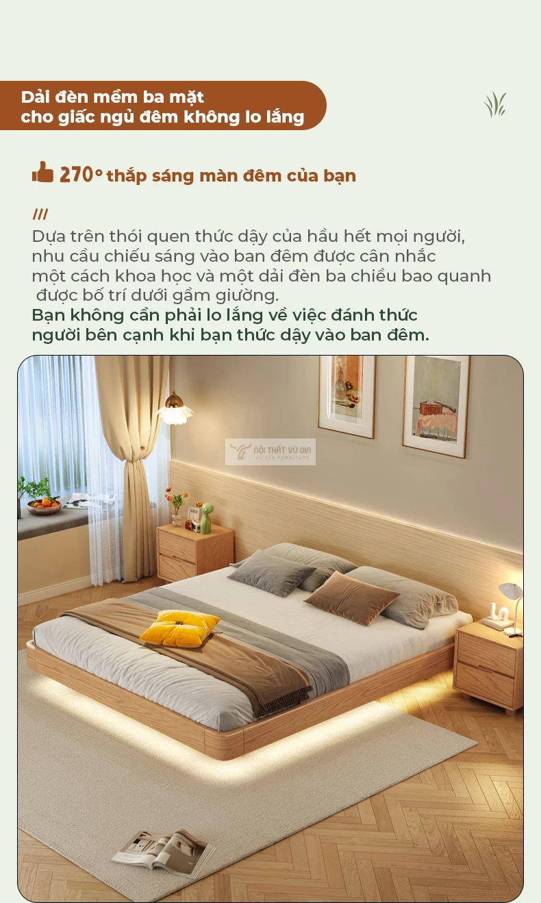 thiết kế đèn led tiện lợi của Giường gỗ tự nhiên tích hợp ngăn lưu trữ cao cấp BR152