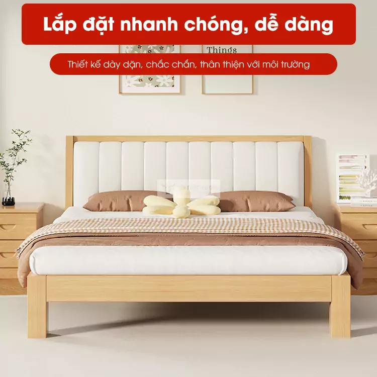 Giường gỗ tự nhiên tối giản, chắc chắn BR71 thiết kế lắp đặt dễ dàng