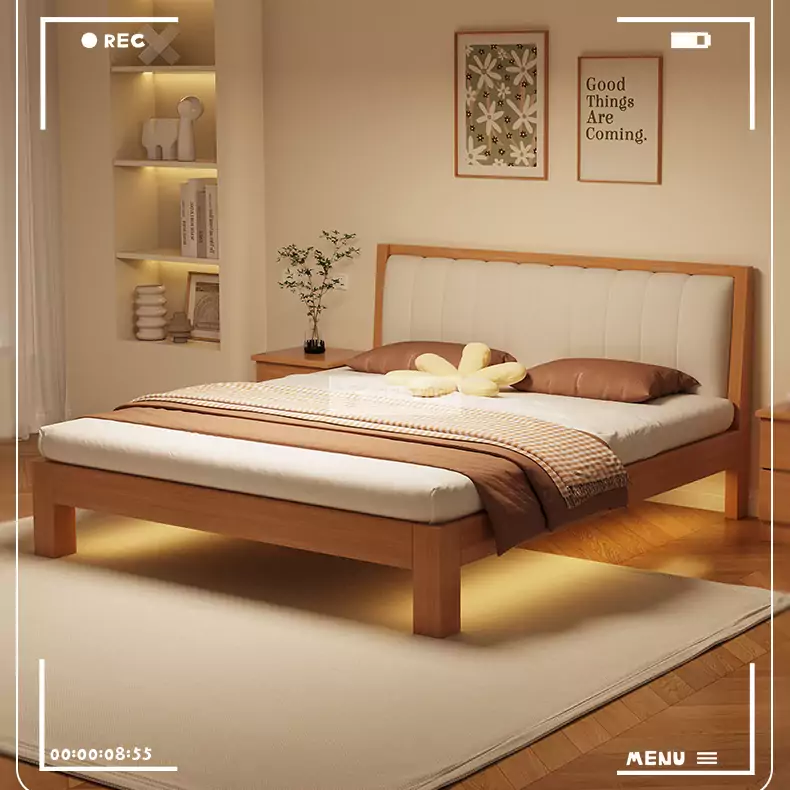 Giường gỗ tự nhiên tối giản, chắc chắn BR71