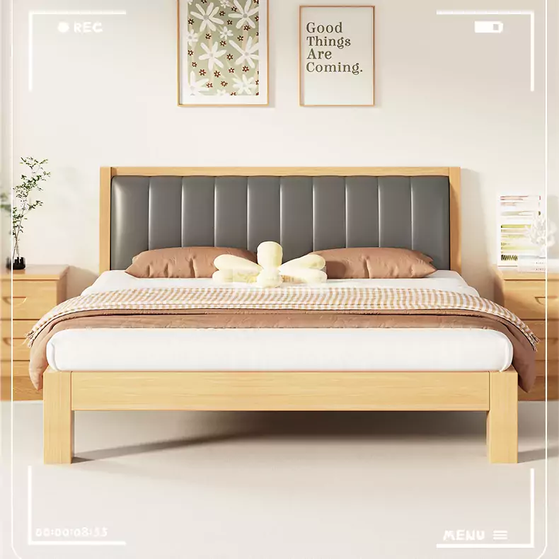 Giường gỗ tự nhiên tối giản, chắc chắn BR71