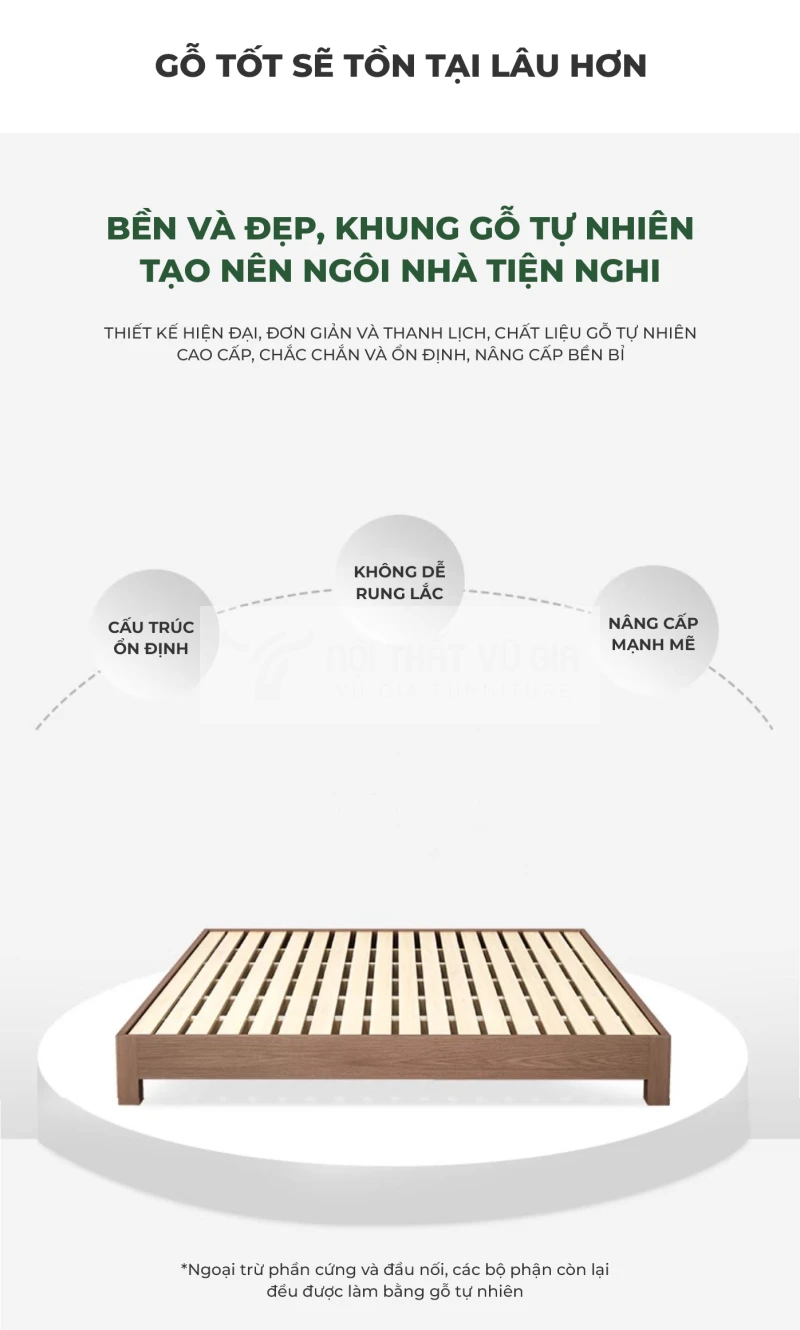 Giường gỗ tự nhiên tối giản PN121 sử dụng chất liệu an toàn, bền bỉ