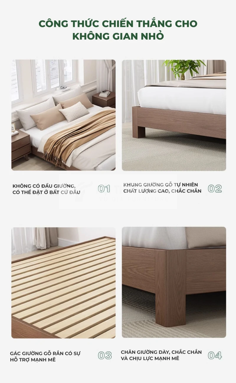 thiết kế tối ưu cho không gian nhỏ của Giường gỗ tự nhiên tối giản PN121
