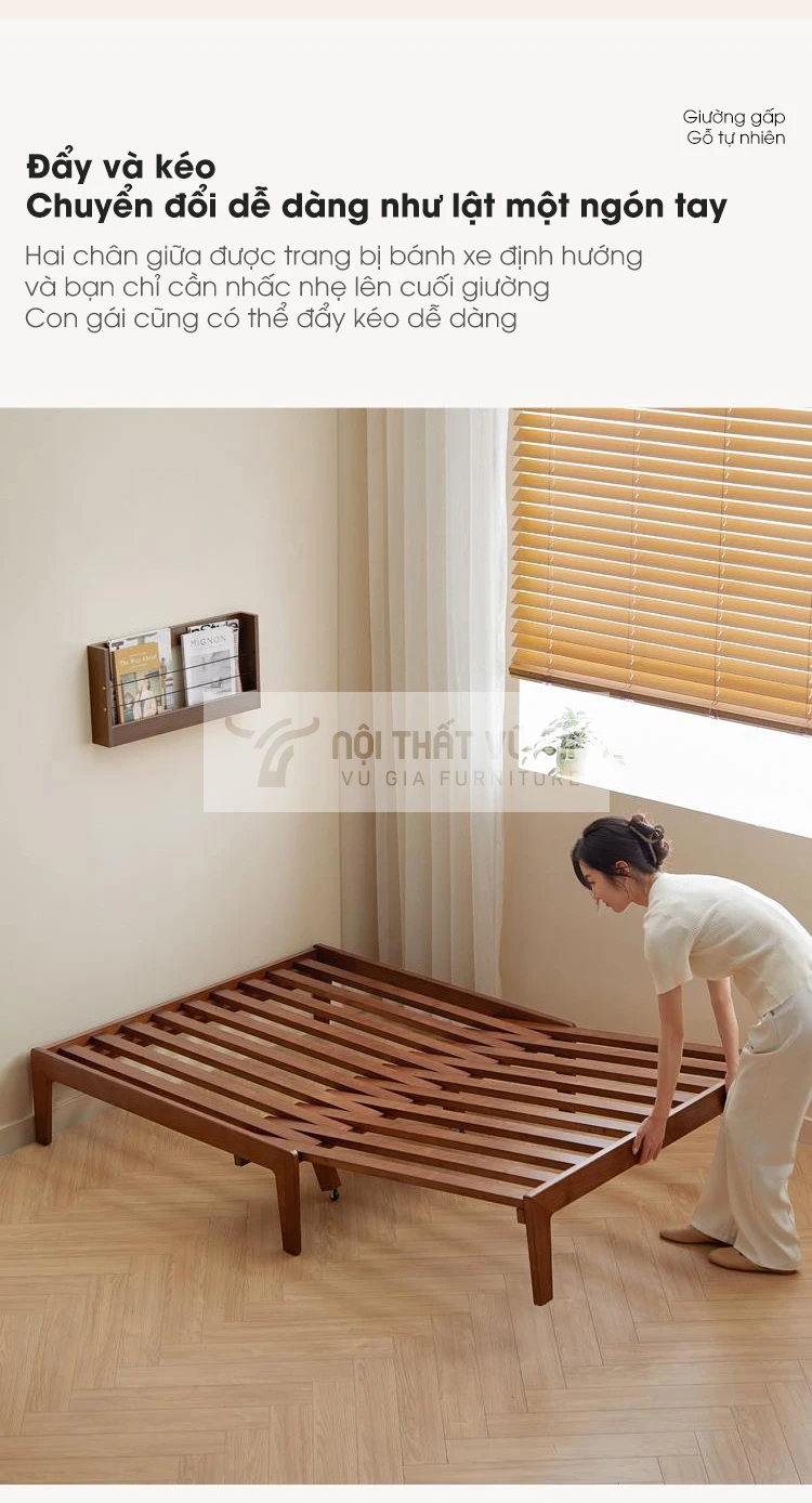 Giường gỗ tự nhiên tùy chỉnh linh hoạt TE6 thiết kế đẩy kéo linh hoạt