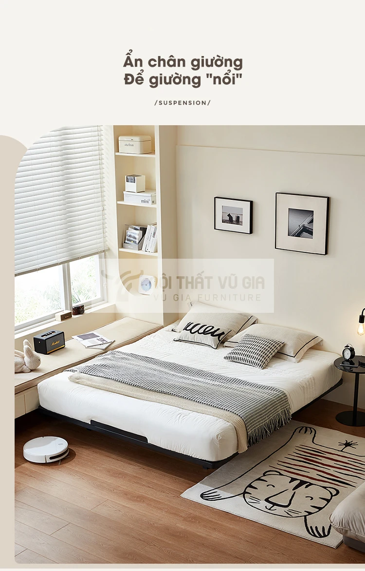 thiết kế ẩn chân giường độc đáo của Giường khung sắt kiểu Hàn hiện đại GKS2