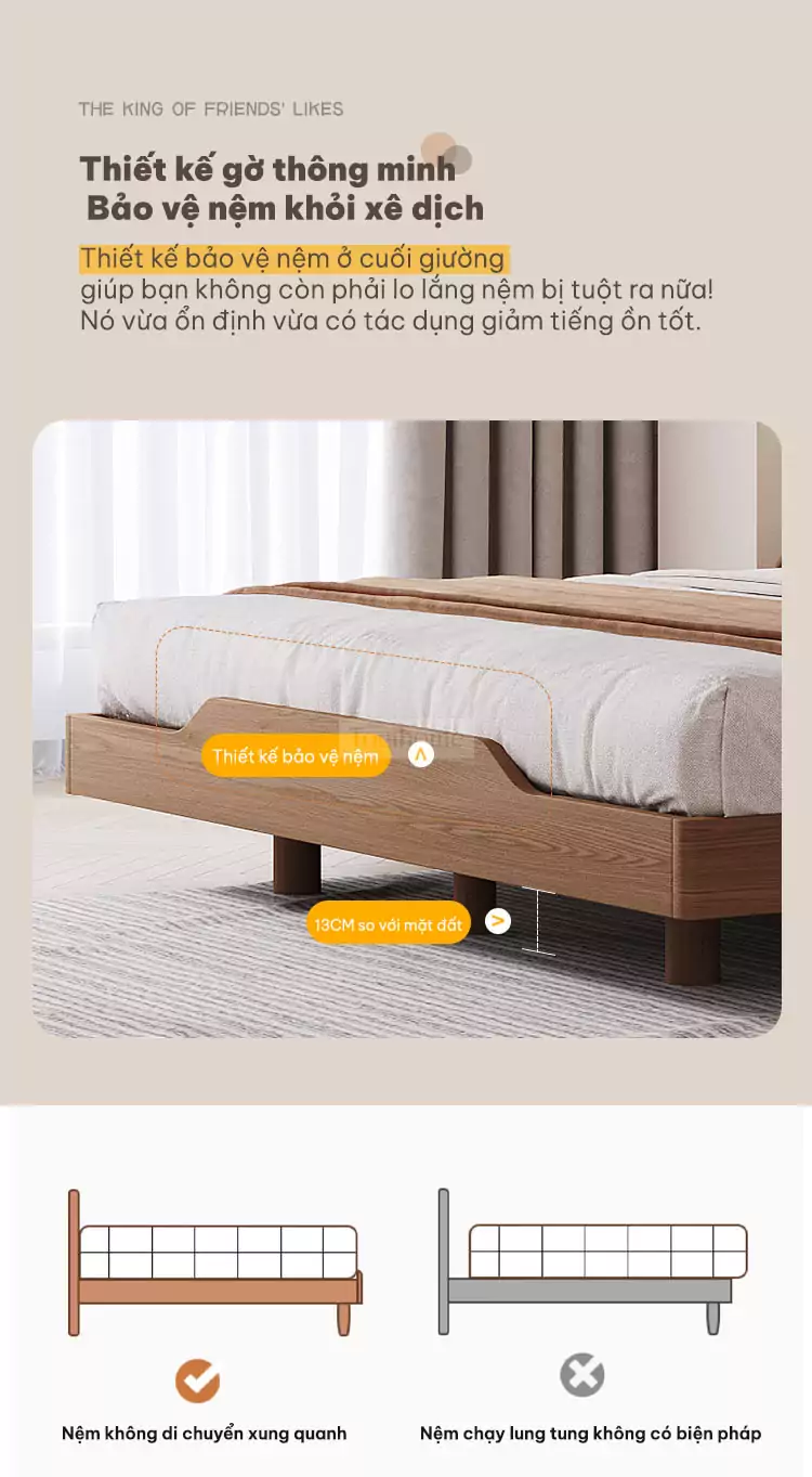 thiết kế gờ chống trượt nệm của Giường kiểu Hàn phong cách tối giản GB016