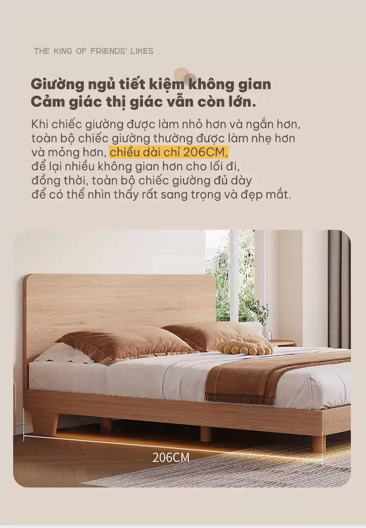 thiết kế tiết kiệm không gian của Giường kiểu Hàn phong cách tối giản GB016-màu vàng sồi