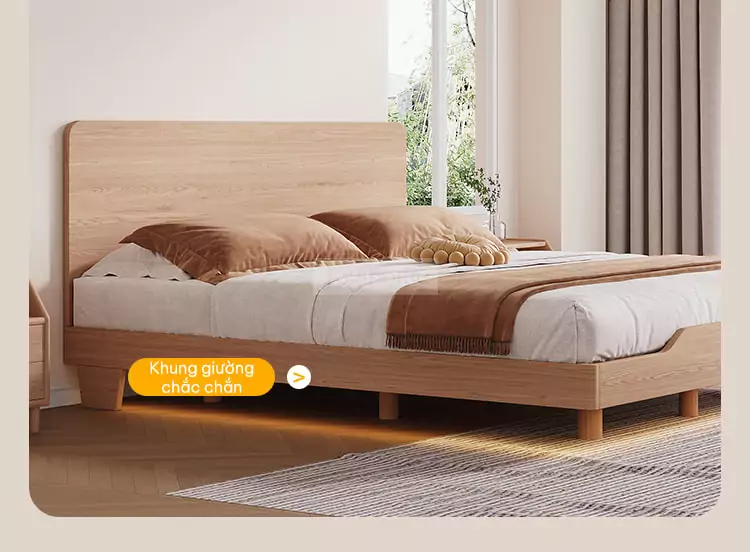 thiết kế khung giường chắc chắn của Giường kiểu Hàn phong cách tối giản GB016-màu vàng sồi