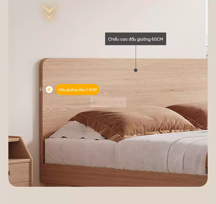 thiết kế đầu giường mỏng của Giường kiểu Hàn phong cách tối giản GB016-màu vàng sồi