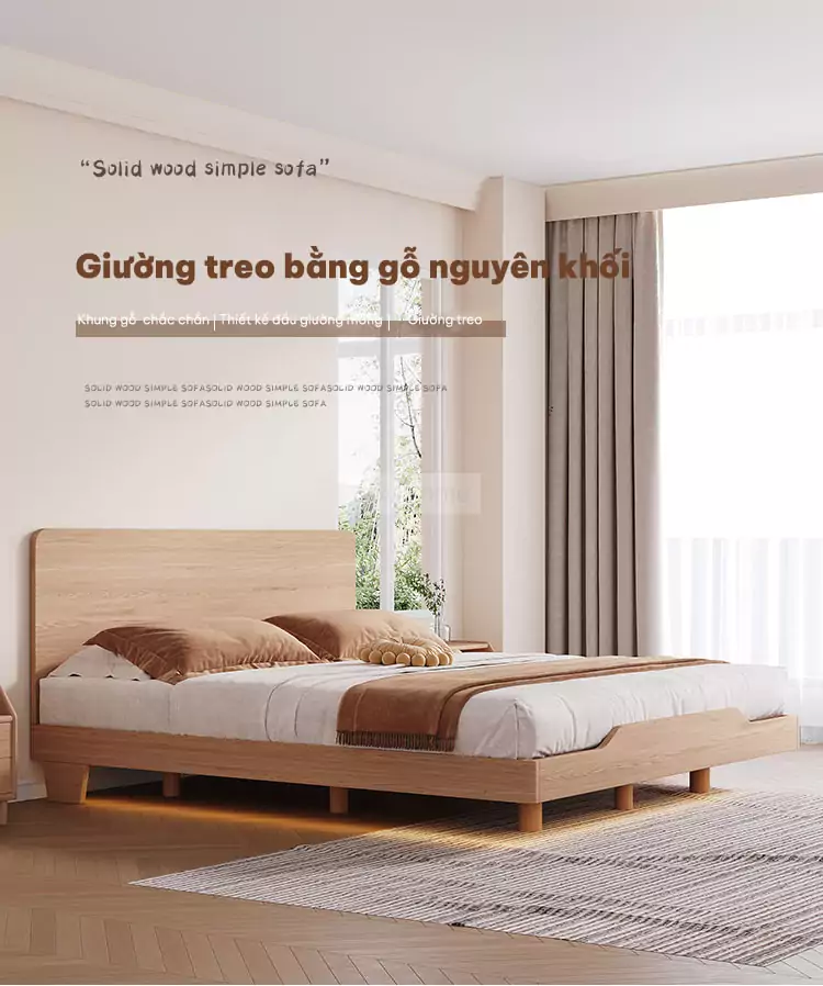 thiết kế độc đáo của Giường kiểu Hàn phong cách tối giản GB016-màu vàng sồi