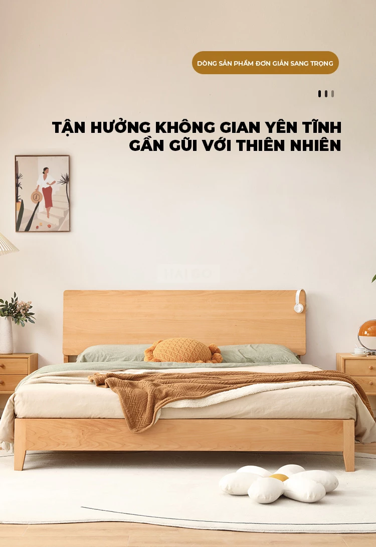 Giường Ngủ Gỗ Tự Nhiên Cao Cấp Haigo GN220