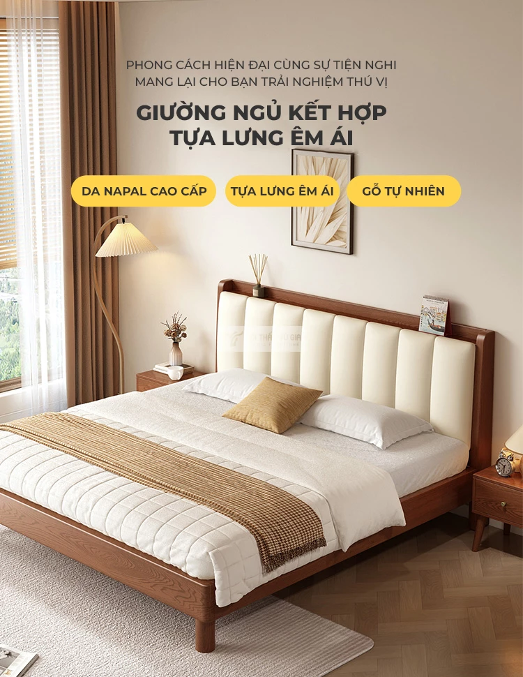 Giường ngủ gỗ tự nhiên cao cấp kết hợp nệm BR106