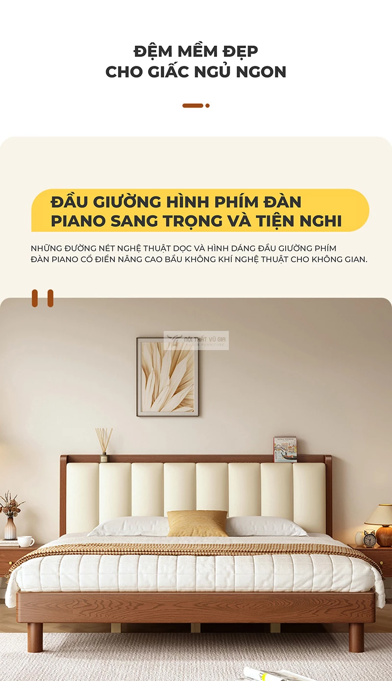 thiết kế kết hợp nệm mang đến cảm giác thoải mái của Giường ngủ gỗ tự nhiên cao cấp kết hợp nệm BR106