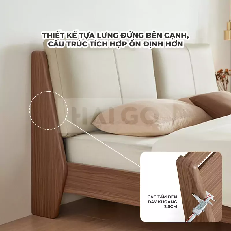 Giường Ngủ Gỗ Tự Nhiên Có Đệm Tựa Haigo GN037