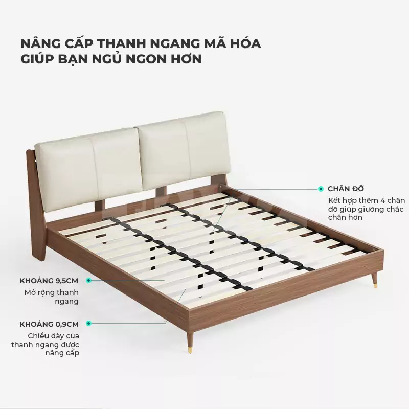 Giường Ngủ Gỗ Tự Nhiên Có Đệm Tựa Haigo GN037