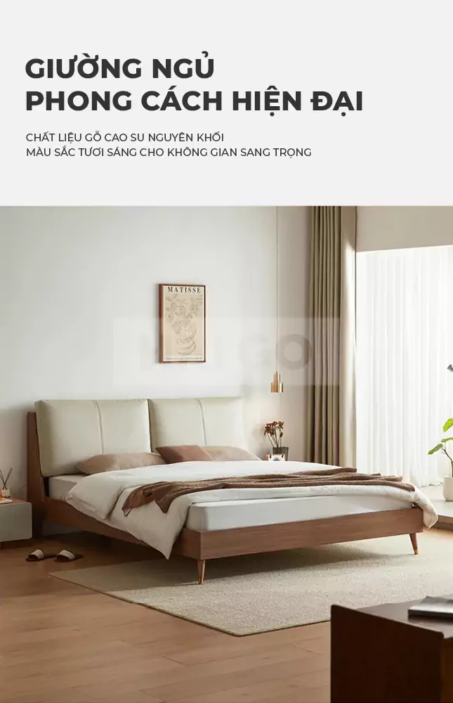 Giường Ngủ Gỗ Tự Nhiên Có Đệm Tựa Haigo GN037