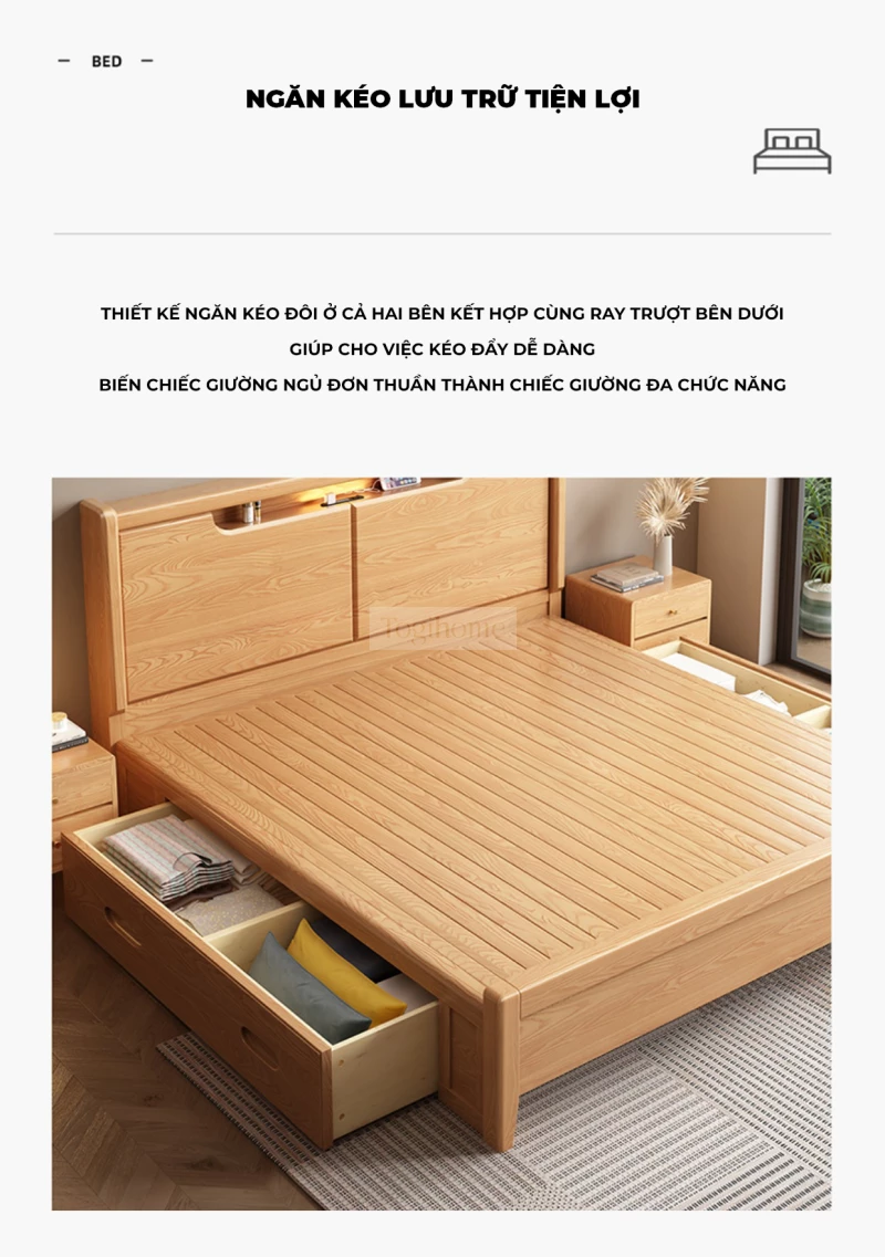 Giường Ngủ GM69 – Dream Series là lựa chọn hoàn hảo cho những ai yêu thích phong cách tối giản, tinh tế nhưng vẫn đề cao sự tiện nghi và bền vững. Sản phẩm được chế tác từ gỗ tự nhiên đã qua xử lý chống cong vênh, mối mọt, an toàn cho sức khỏe người dùng.  Thiết kế chú trọng vào đường nét gọn gàng, màu sắc nhã nhặn, dễ dàng kết hợp với các nội thất khác trong phòng ngủ hiện đại. GM69 không chỉ là giường ngủ mà còn là điểm nhấn nâng tầm không gian sống, mang lại cảm giác thư thái, dễ chịu sau mỗi ngày làm việc.