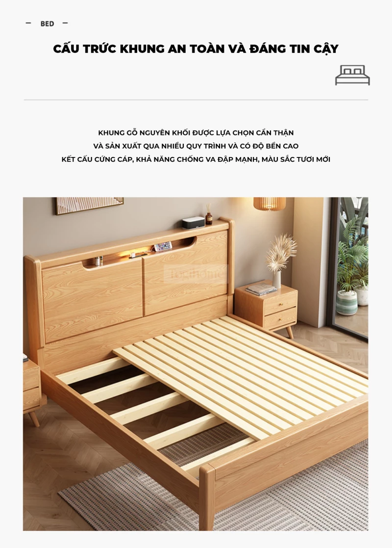 Giường Ngủ GM69 – Dream Series là lựa chọn hoàn hảo cho những ai yêu thích phong cách tối giản, tinh tế nhưng vẫn đề cao sự tiện nghi và bền vững. Sản phẩm được chế tác từ gỗ tự nhiên đã qua xử lý chống cong vênh, mối mọt, an toàn cho sức khỏe người dùng.  Thiết kế chú trọng vào đường nét gọn gàng, màu sắc nhã nhặn, dễ dàng kết hợp với các nội thất khác trong phòng ngủ hiện đại. GM69 không chỉ là giường ngủ mà còn là điểm nhấn nâng tầm không gian sống, mang lại cảm giác thư thái, dễ chịu sau mỗi ngày làm việc.