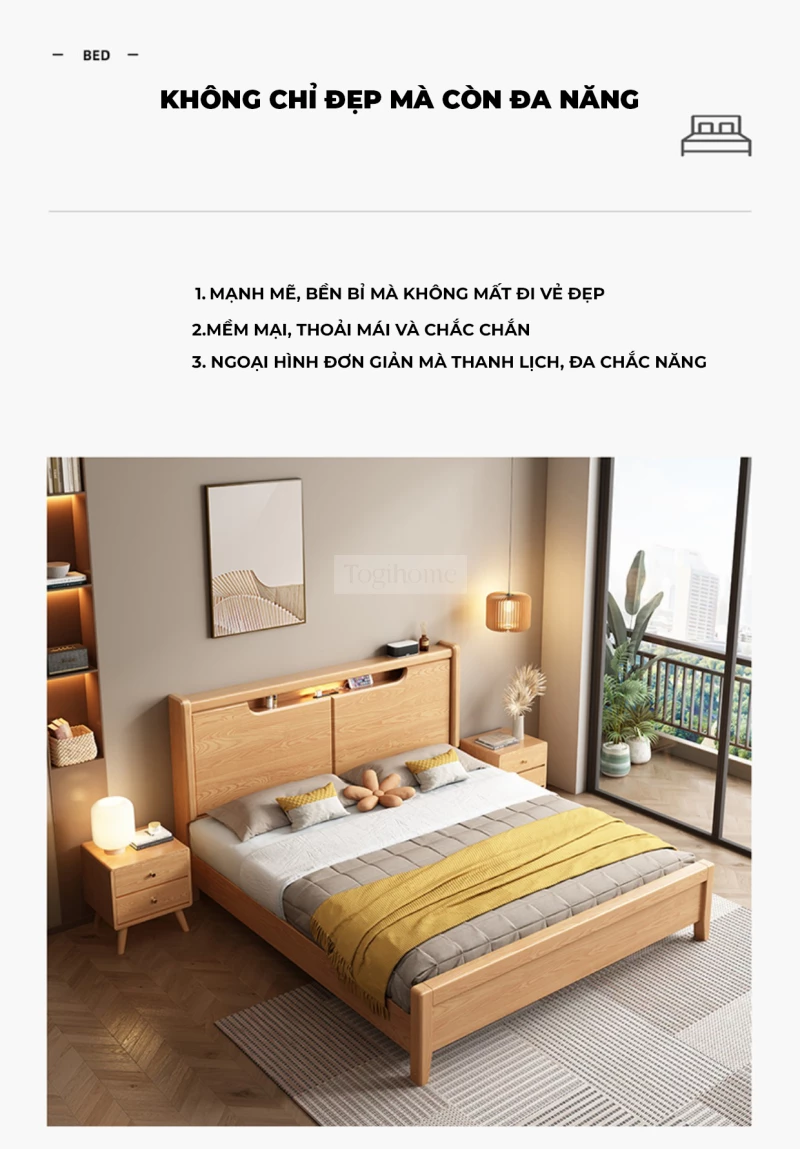 Giường Ngủ GM69 – Dream Series là lựa chọn hoàn hảo cho những ai yêu thích phong cách tối giản, tinh tế nhưng vẫn đề cao sự tiện nghi và bền vững. Sản phẩm được chế tác từ gỗ tự nhiên đã qua xử lý chống cong vênh, mối mọt, an toàn cho sức khỏe người dùng.  Thiết kế chú trọng vào đường nét gọn gàng, màu sắc nhã nhặn, dễ dàng kết hợp với các nội thất khác trong phòng ngủ hiện đại. GM69 không chỉ là giường ngủ mà còn là điểm nhấn nâng tầm không gian sống, mang lại cảm giác thư thái, dễ chịu sau mỗi ngày làm việc.