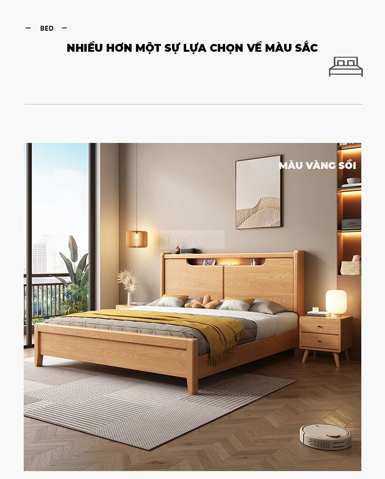 Giường Ngủ GM69 – Dream Series là lựa chọn hoàn hảo cho những ai yêu thích phong cách tối giản, tinh tế nhưng vẫn đề cao sự tiện nghi và bền vững. Sản phẩm được chế tác từ gỗ tự nhiên đã qua xử lý chống cong vênh, mối mọt, an toàn cho sức khỏe người dùng.  Thiết kế chú trọng vào đường nét gọn gàng, màu sắc nhã nhặn, dễ dàng kết hợp với các nội thất khác trong phòng ngủ hiện đại. GM69 không chỉ là giường ngủ mà còn là điểm nhấn nâng tầm không gian sống, mang lại cảm giác thư thái, dễ chịu sau mỗi ngày làm việc.