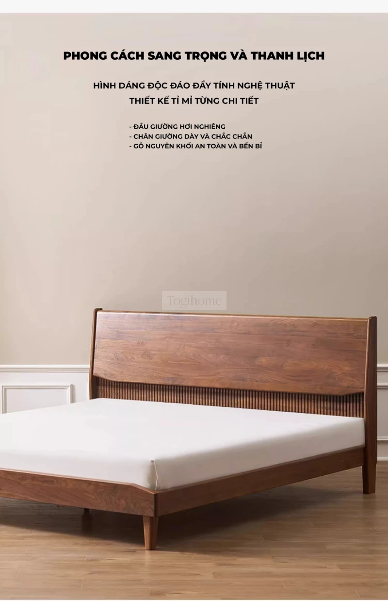 Giường Ngủ Gỗ Tự Nhiên Dream Series Togismart GM76 sở hữu thiết kế hiện đại, tối giản, làm từ gỗ tự nhiên bền chắc, thân thiện với sức khỏe. Phù hợp với nhiều phong cách nội thất, từ tối giản đến sang trọng. Giường có kết cấu vững chắc, đường nét tinh tế, mang đến không gian nghỉ ngơi thư thái và ấm cúng.