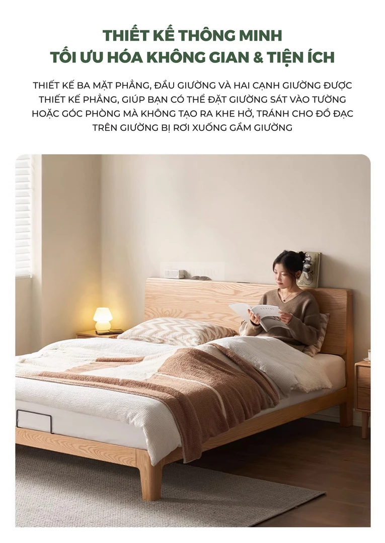 Giường Ngủ Gỗ Tự Nhiên Kiểu Hàn CV010 với thiết kế thông minh tối ưu hoá không gian và tiện ích.