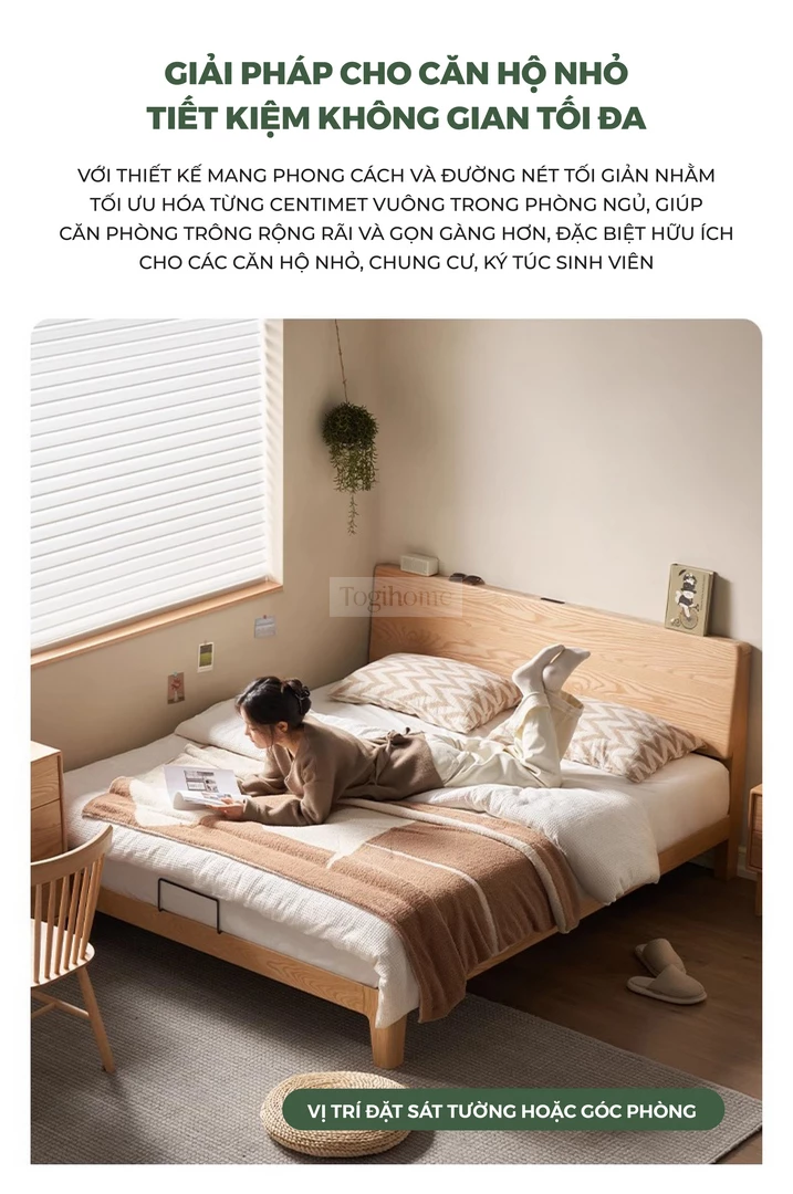 Giường Ngủ Gỗ Tự Nhiên Kiểu Hàn CV010 là giải pháp tối ưu cho không gian nhỏ, tiết kiệm không gian.