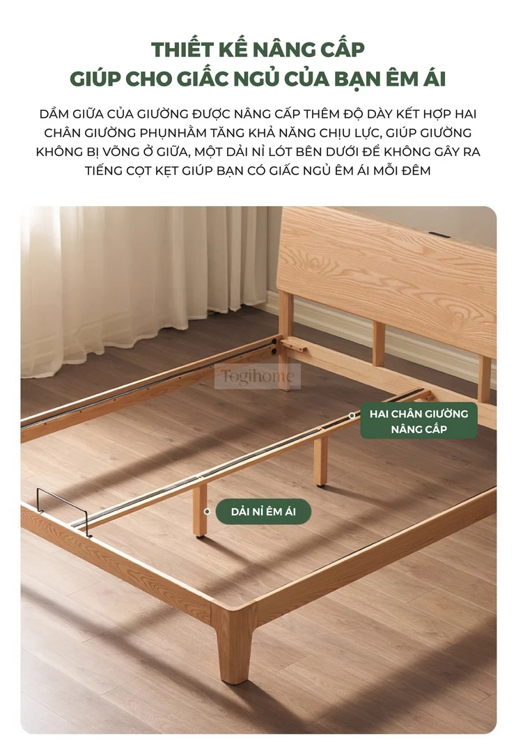 Giường Ngủ Gỗ Tự Nhiên Kiểu Hàn CV010 với thiết kế nâng cấp, gỗ tự nhiên mang đến sự chắc chắn.