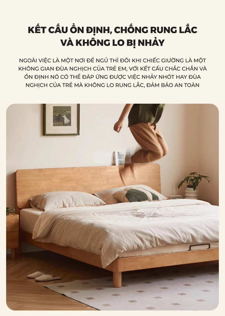 Giường Ngủ Gỗ Tự Nhiên Kiểu Hàn CV020 với thiết kế ổn định tránh rung lắc khi sử dụng.