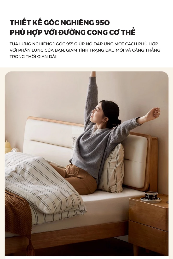 Giường Ngủ Gỗ Tự Nhiên Kiểu Hàn CV031 với thiết kế góc nghiêng phù hợp theo cơ thể mang đến cảm giác thoải mái nhất.