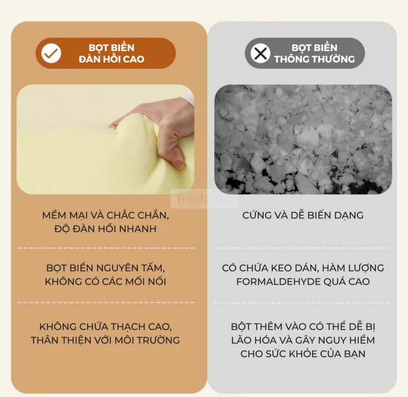 Giường Ngủ Gỗ Tự Nhiên Kiểu Hàn CV031 với chất liệu bọt biển cao cấp mang đến độ đàn hồi cao và thoải mái.