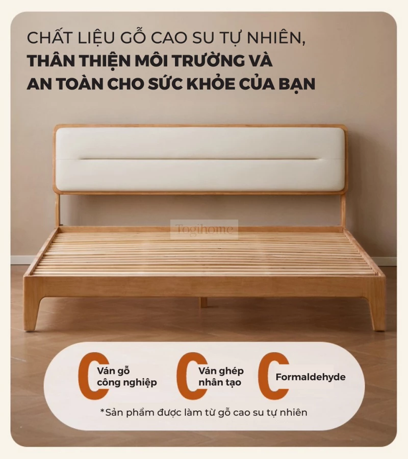 Giường Ngủ Gỗ Tự Nhiên Kiểu Hàn CV031 với chất liệu gỗ cao su tự nhiên thân thiện với môi trường.