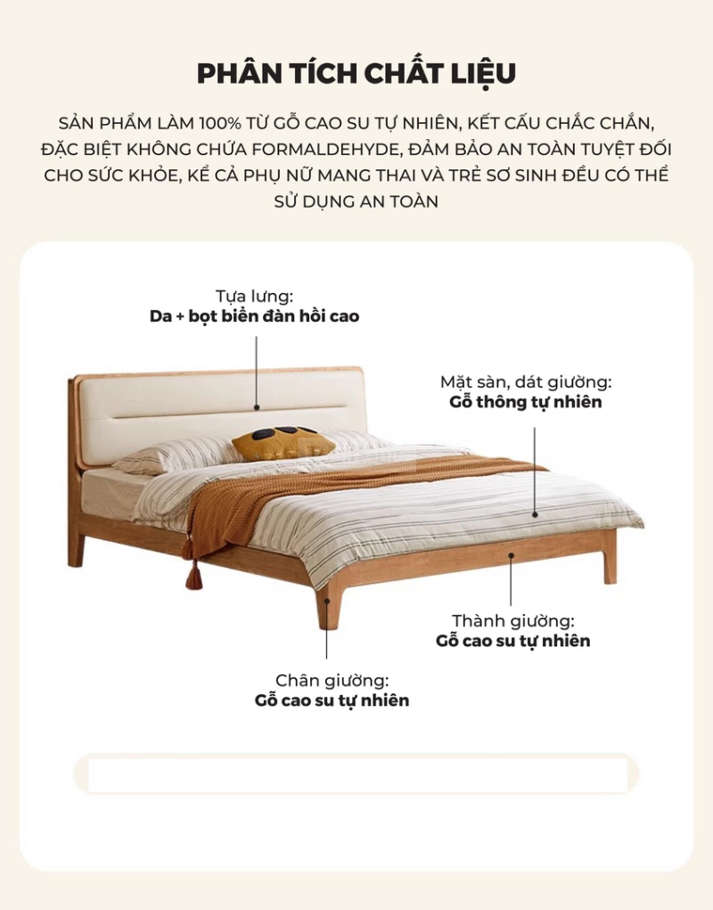 Giường Ngủ Gỗ Tự Nhiên Kiểu Hàn CV031 - Thông số chất liệu và đặc điểm của sản phẩm.