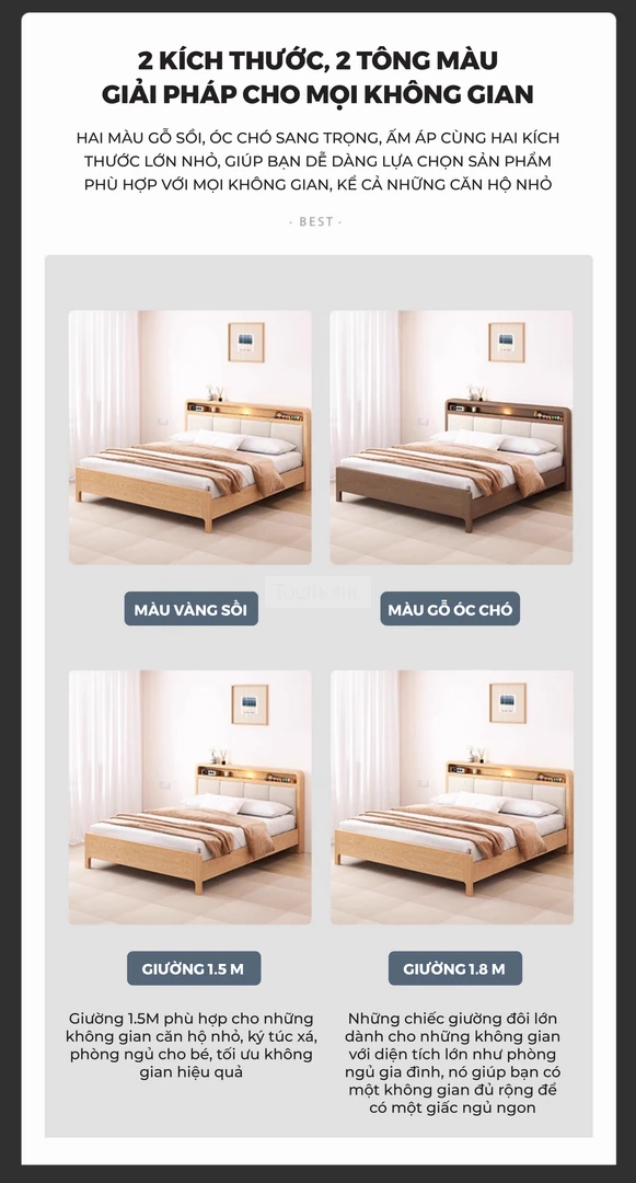 Giường Ngủ Gỗ Tự Nhiên Kiểu Hàn CV051 được thiết kế với lựa chọn nhiều tông màu cao cấp.