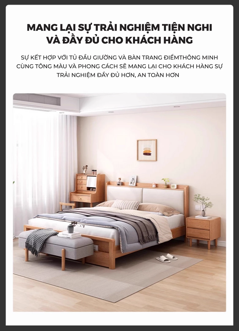 Giường Ngủ Gỗ Tự Nhiên Kiểu Hàn CV061 với thiết kế màu hài hoà mang lại trải nghiệm tối ưu nhất với khách hàng.
