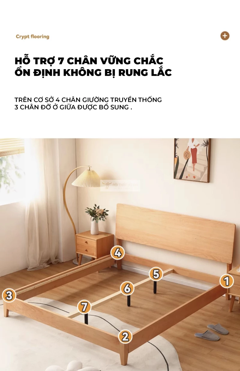 thiết kế hỗ trợ chắc chắn của Giường ngủ gỗ tự nhiên kiểu Hàn thanh lịch BR133