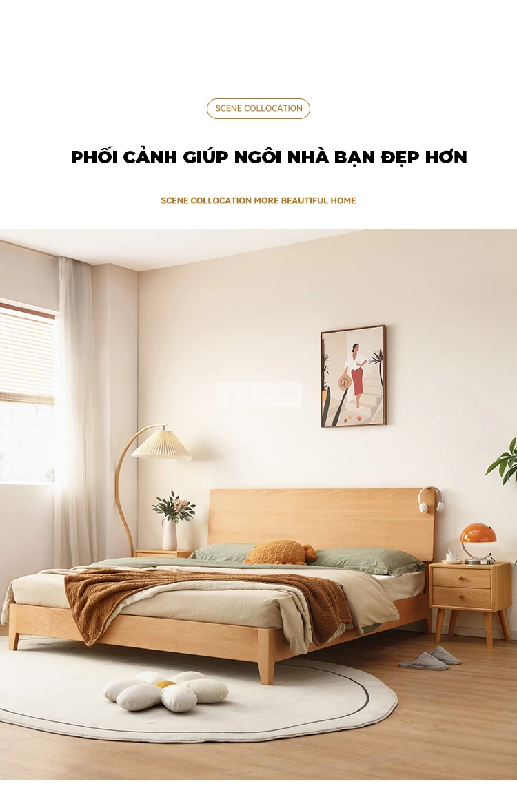 Giường ngủ gỗ tự nhiên kiểu Hàn thanh lịch BR133