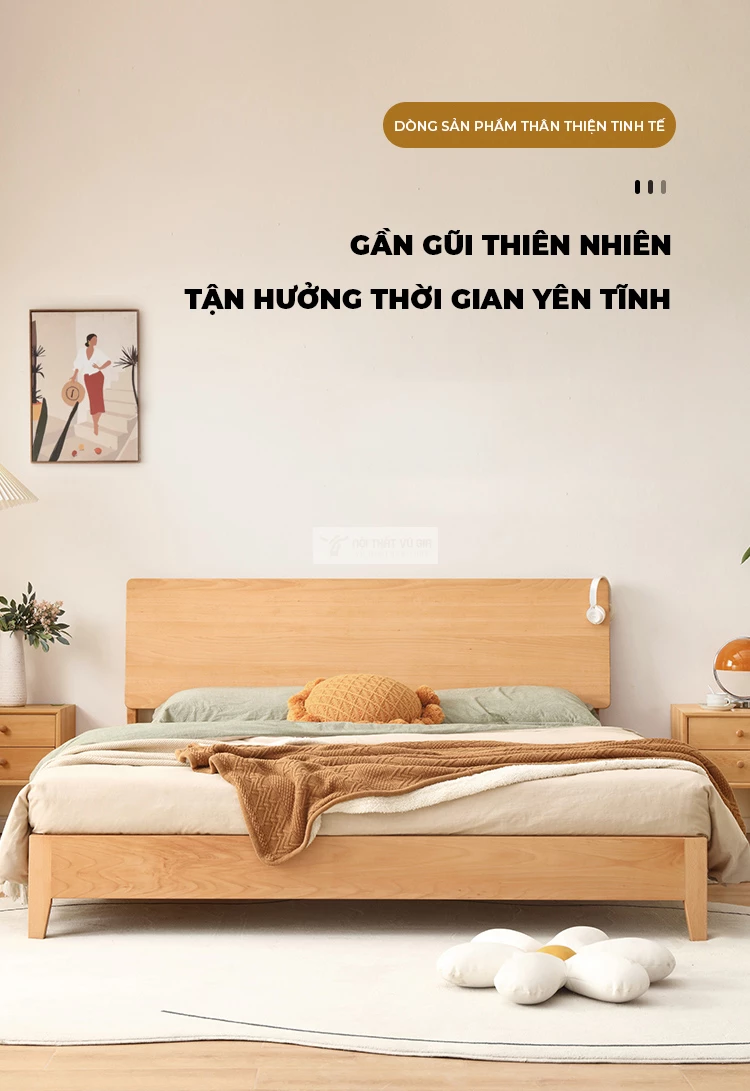 Giường ngủ gỗ tự nhiên kiểu Hàn thanh lịch BR133