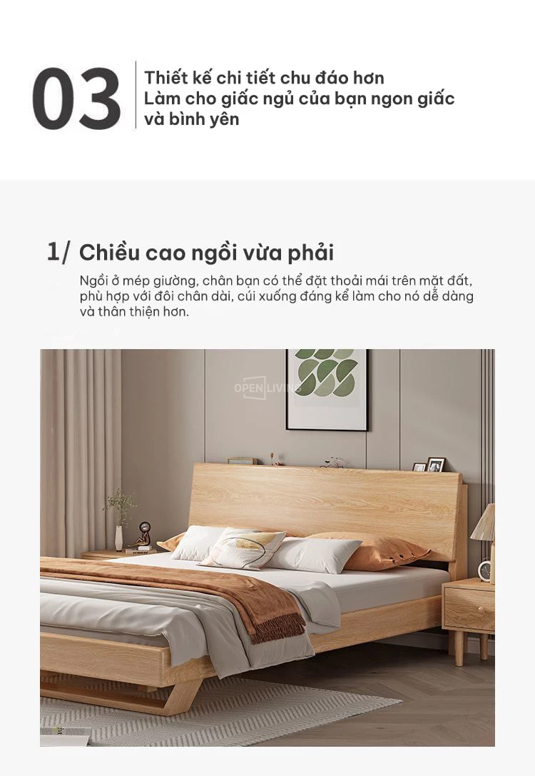  thiết kế theo yêu cầu Giường ngủ gỗ tự nhiên nguyên khối OpenLiving OGG 034