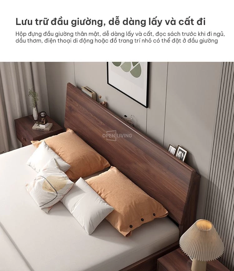  Giường ngủ gỗ tự nhiên nguyên khối OpenLiving OGG 034