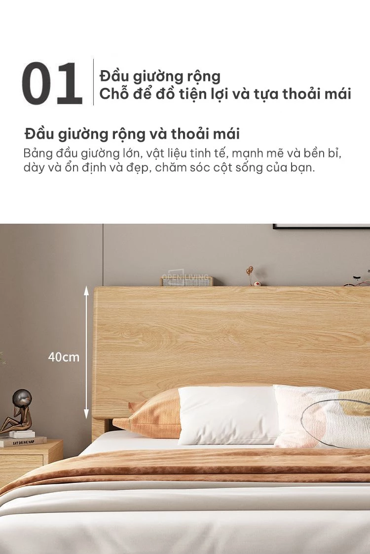 thiết kế hiện đại  Giường ngủ gỗ tự nhiên nguyên khối OpenLiving OGG 034