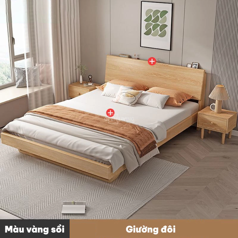 màu sắc thu hút  Giường ngủ gỗ tự nhiên nguyên khối OpenLiving OGG 034