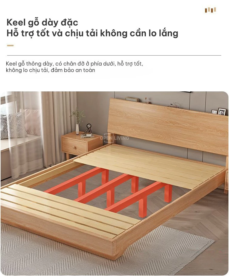  Giường ngủ gỗ tự nhiên nguyên khối OpenLiving OGG 034