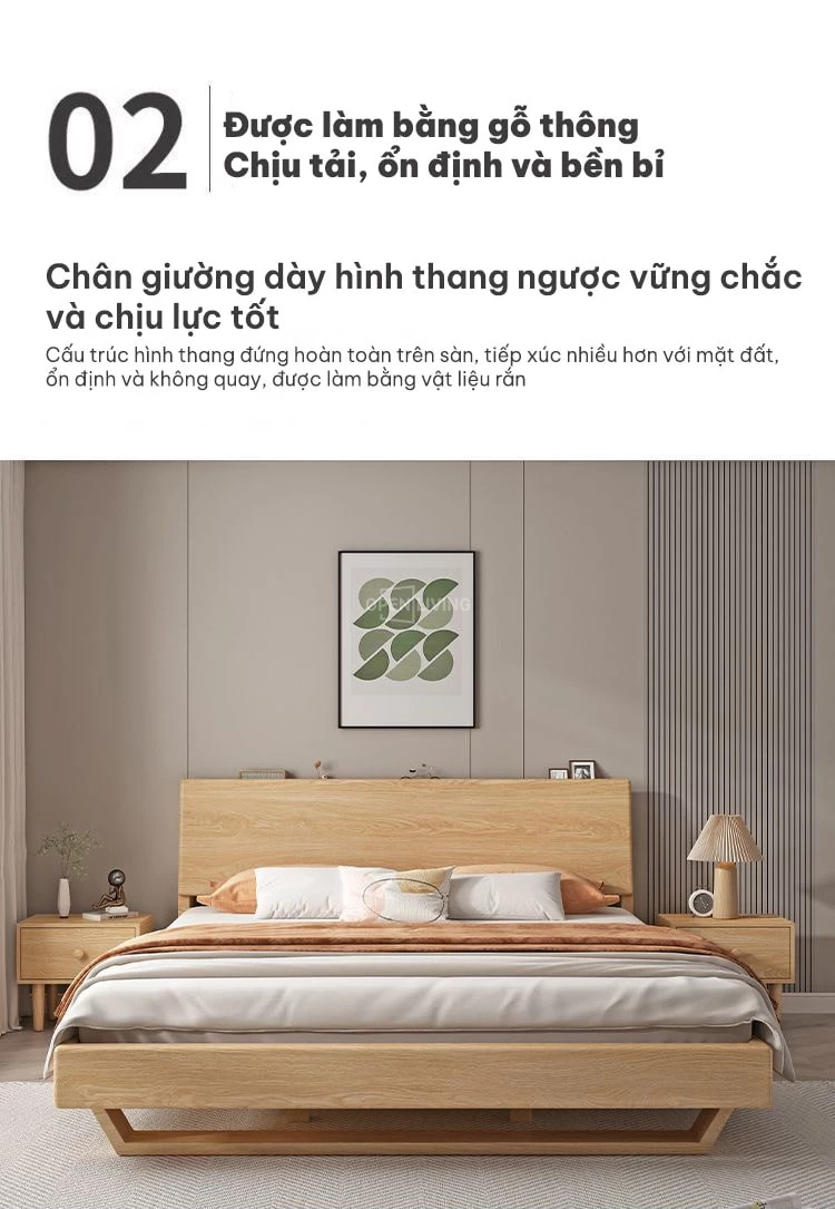 gỗ tự nhiên chắc chắn  chịu tải tốt  Giường ngủ gỗ tự nhiên nguyên khối OpenLiving OGG 034